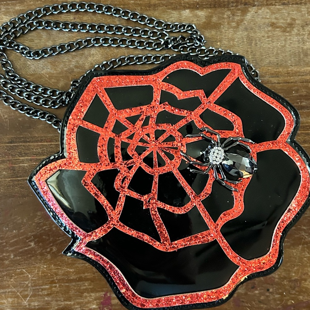 Betsey Johnson Black and Red Spider Web Crossbody Bag